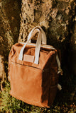 Brown waxed canvas backpack