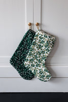 Green and gold quilted Christmas stocking set of 4, Rifle Paper Co Christmas decorations, rustic farmhouse holiday decor, MADE TO ORDER